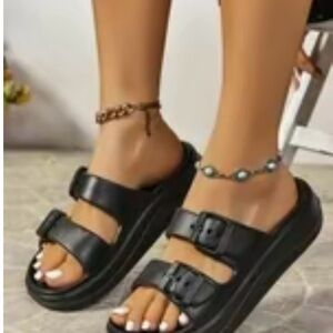 Women's Black Double Strap Sandals